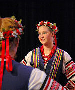 This closeup shows the detailed embroidery of costumes from the Volyn region.
